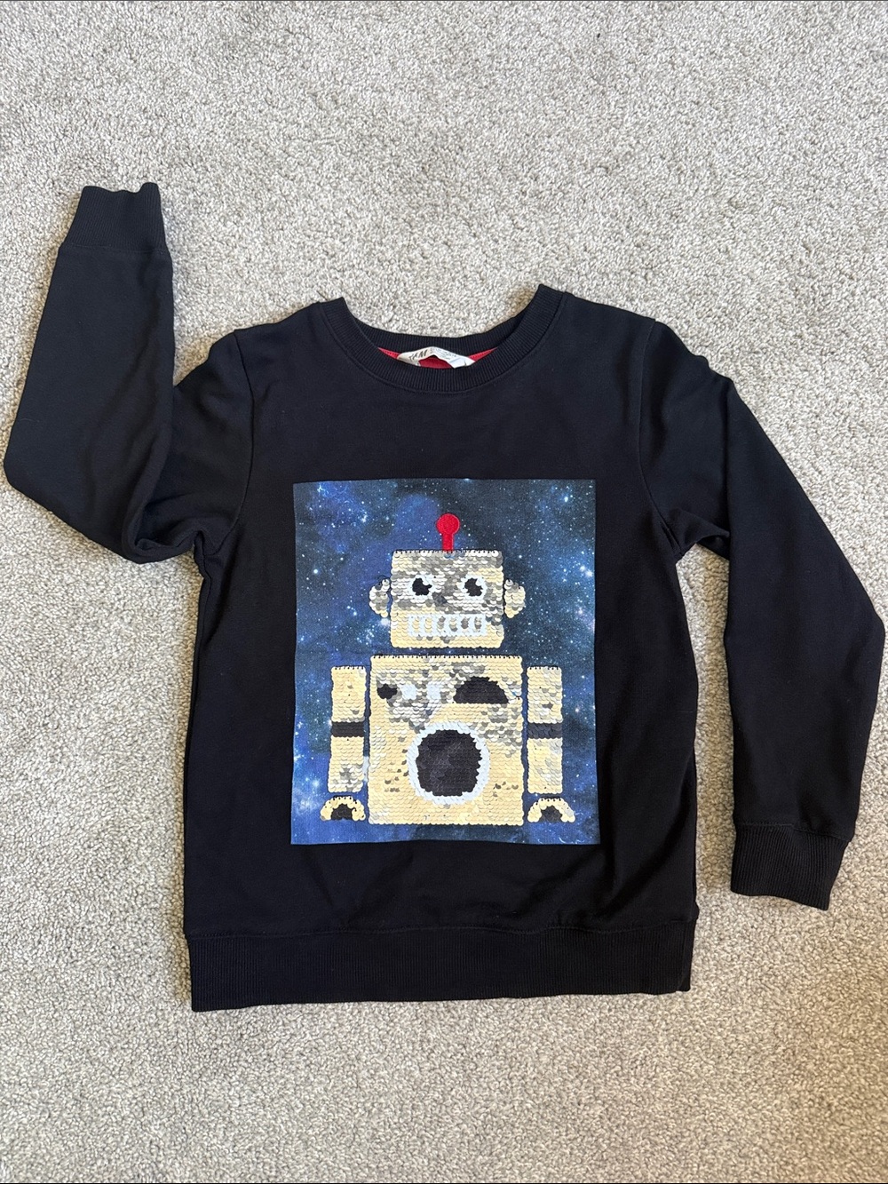 H&M Black Kids Sequin Robot Sweatshirt with Gold and Blue Detail
